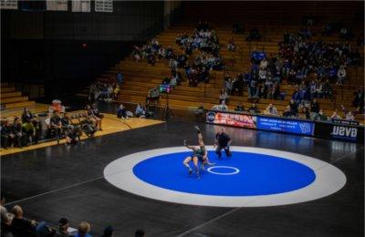 GVSU's Sage Mortimer performs a suplex on an opponent from Northern Michigan